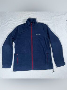 Columbia Men's Navy Fleece Jacket with Red Trim Size Large